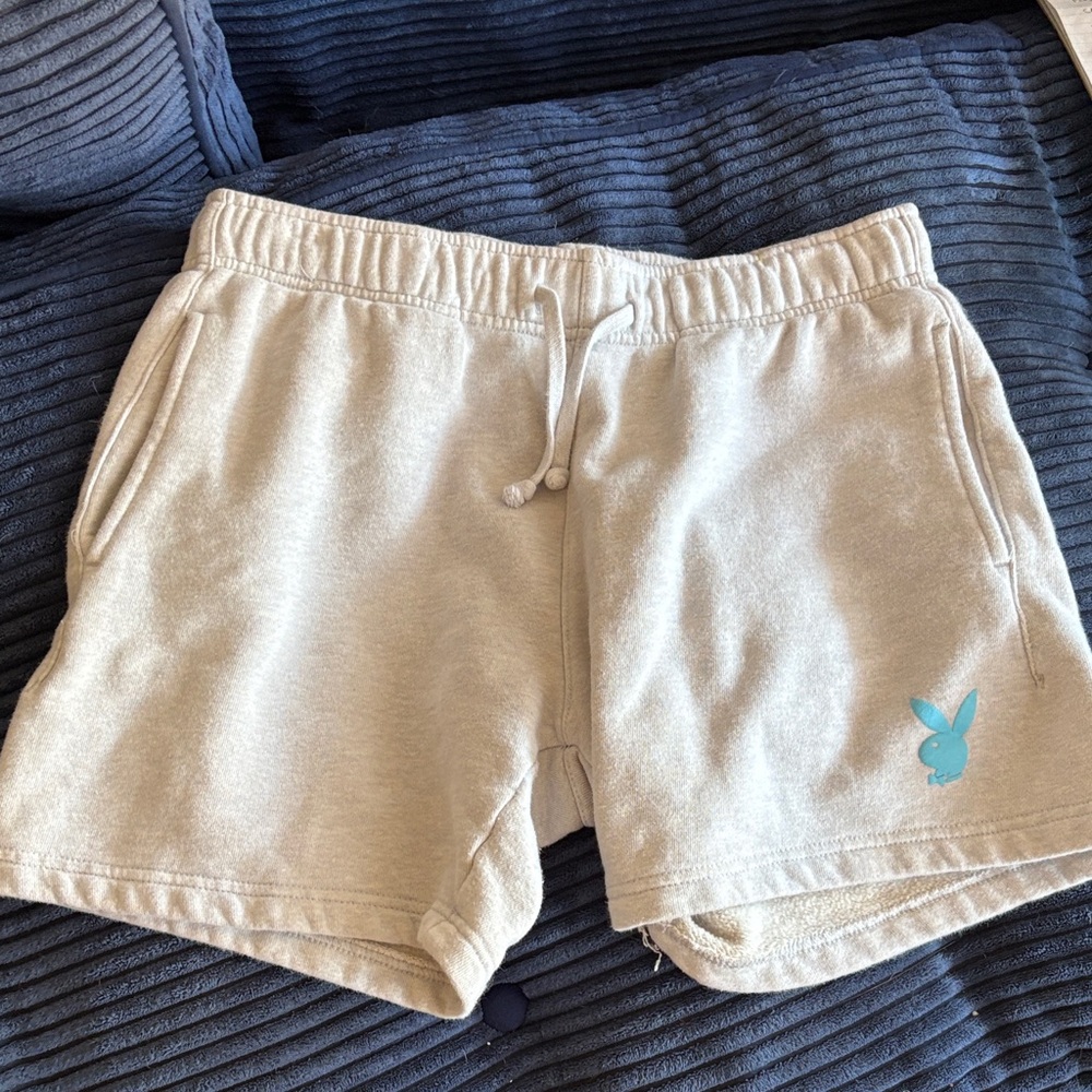 PLAYBOY Beige Terry Shorts with Aqua Bunny Logo